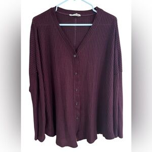 Indigo Thread Burgundy Long Sleeve Button Down Cardigan Sweater! Size 1X.